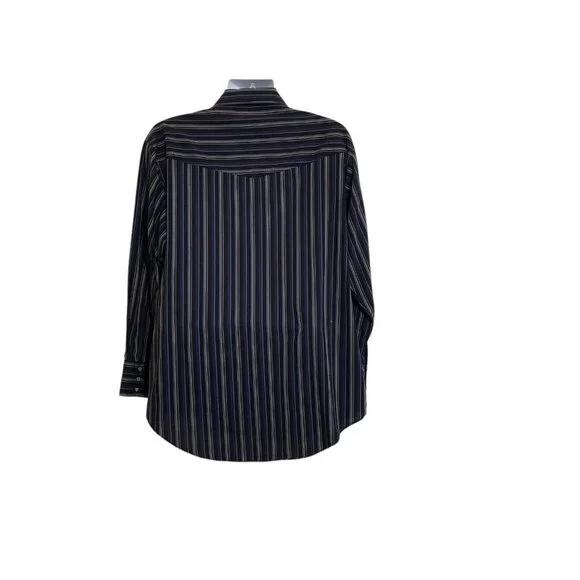 Plains Vintage Western Wear Shirt Mens XL Pearl Snap Black Blue Stripe LS - Picture 4 of 11
